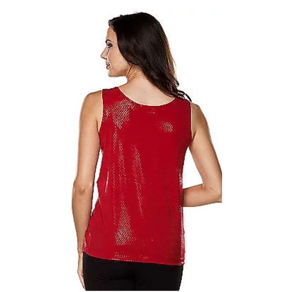 Susan Graver Womens 3X Set of 2 Tanks Tops Platinum Gray Sparkles Lace Trim NWT - Picture 2 of 5